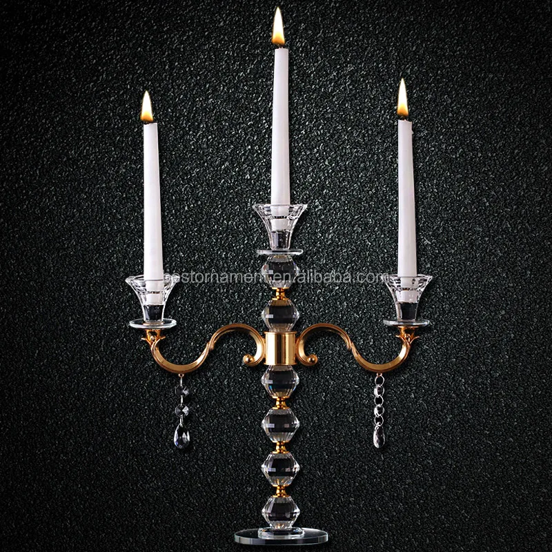 Regal Art 5 Arm Crystal Glass Gold Tabletop Candelabra Votive Candle