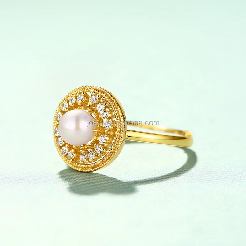 Joacii Women Silver Jewelry Adjustable Freshwater Pearl Ring For Sale With Joyas Chapadas En Oro