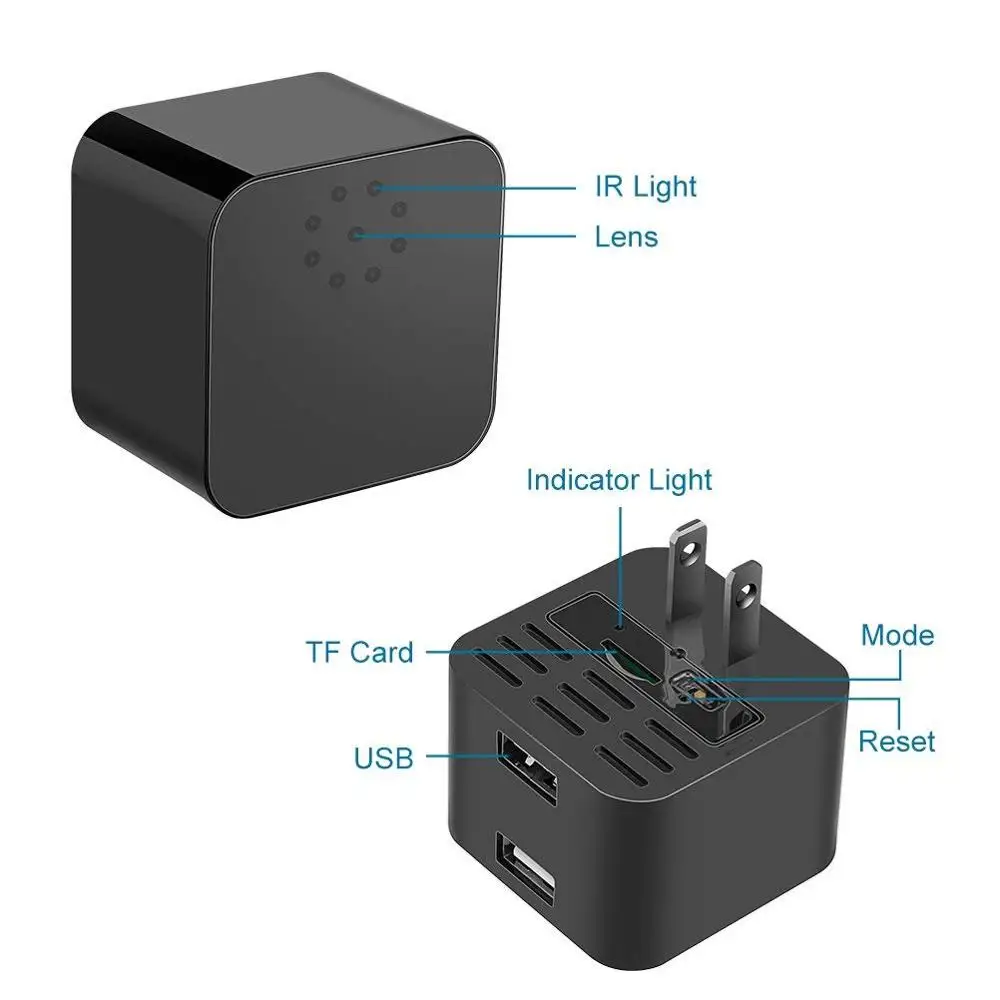 FULL HD 1080P USB Mini Motion Security Wall Charger SpyCamera US Adapter Camera