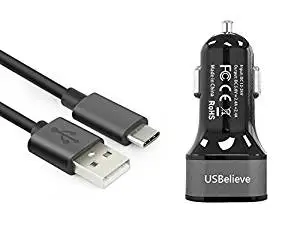 Dual USB 4.8 Amp (24W) Car Charger and USB 2.0 Type C Cable Pack - Car charger with Type-C Cable for Samsung Galaxy S8, Note 8, Google Pixel, Nokia 8 HTC U11, LG V30 G6 (USB-C-Car-Charger Pack)