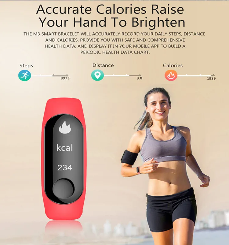 Fitness Tracker Mi3,M3 Smart Bracelet Heart Rate Monitoring Pedometer