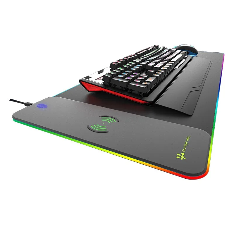 Extended gaming RGB LED wireless charging mouse pad with custom logo