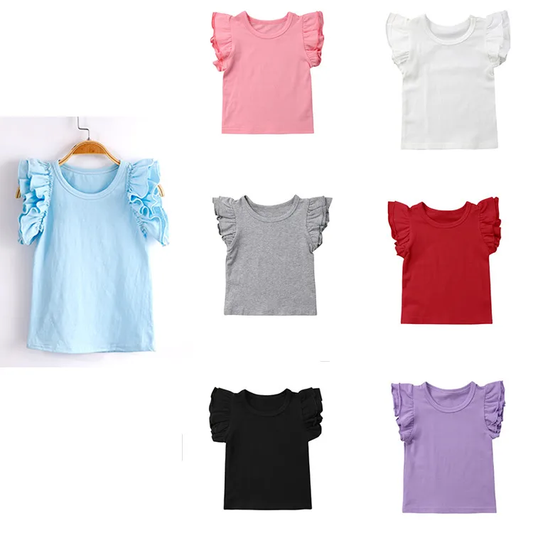 Solid Baby Girl Tshirt 100 Cotton Children Red Ruffles Sleeve Tops