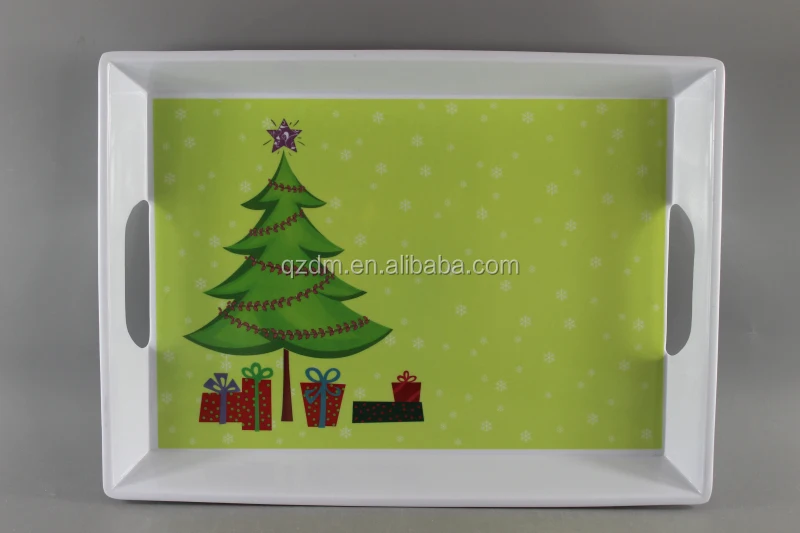 Xmas Plastic food tray melamine Christmas tray with hanld 15.5inch