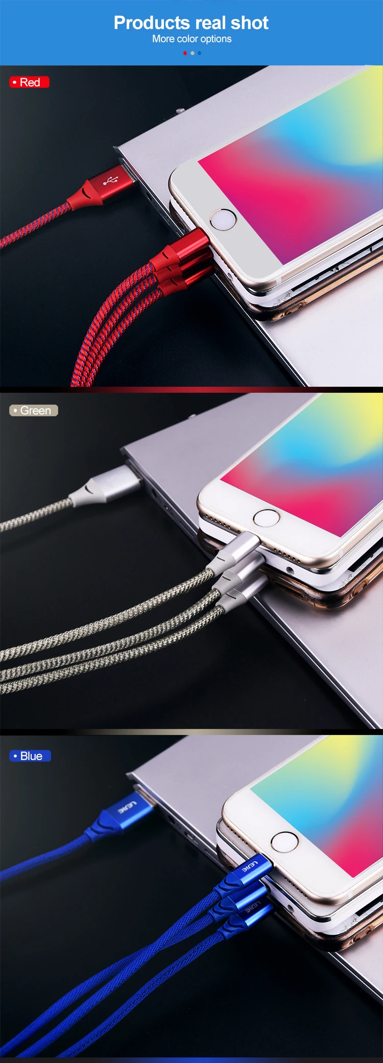 Factory Price New Fashion 3 In 1 Adapter Smart Phone Charging Cable - ANKUX.COM