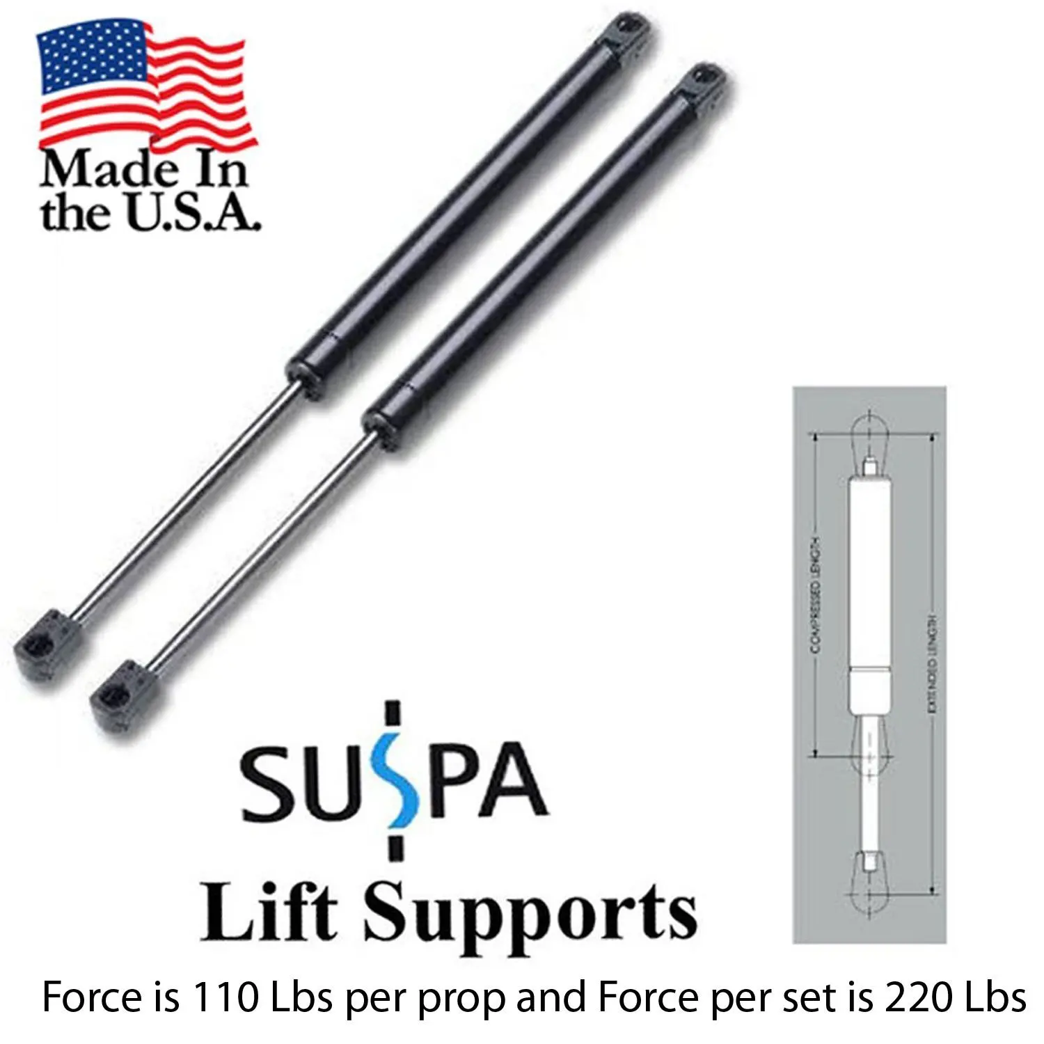 C16-08941 Universal Lift Struts Supports Gas Cylinder Extended 15.71/" 28Lbs