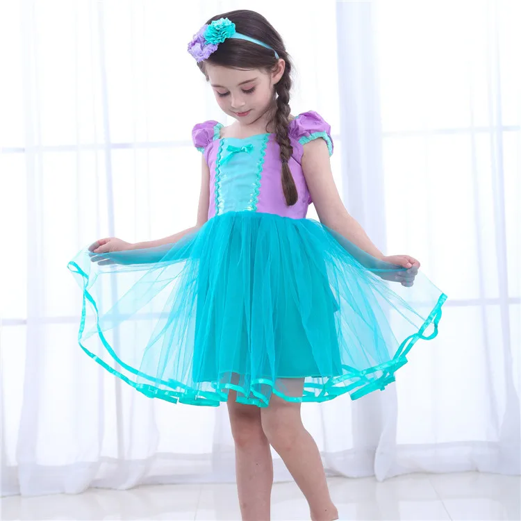 1-6 Years Girls Mermaid Princess Dress Cotton Lovely Short Sleeve Ariel ...