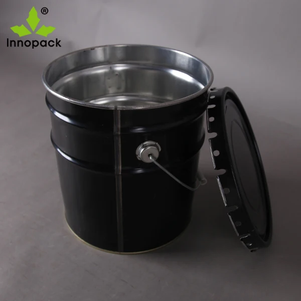 10 Liter Black Bucket Round Tin Bucket With Ring Lock For Paint