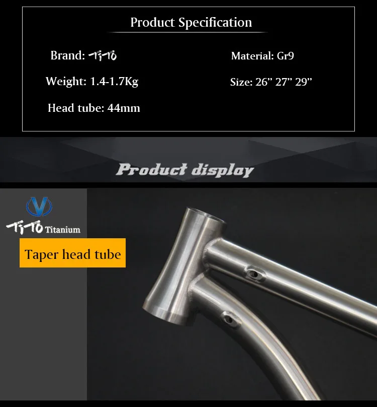 TiTo manufacturer titanium alloy head tube 142-12 barrel shaft hidden disc brake bicycle frame mountain bike parts frame