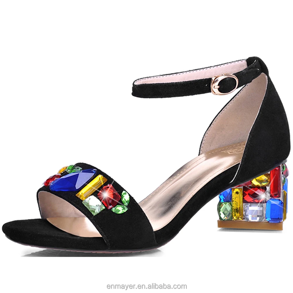 colorful block heel sandals
