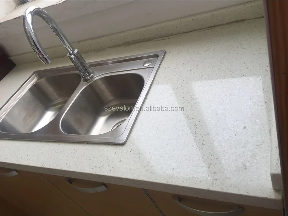 Cream Colored Quartz Countertops Molded Sink Kitchen