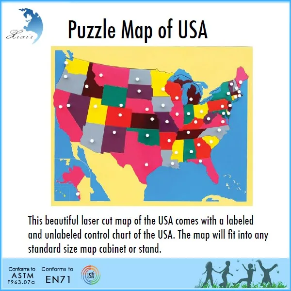 Montessori materials Kids easy board Map puzzle for USA