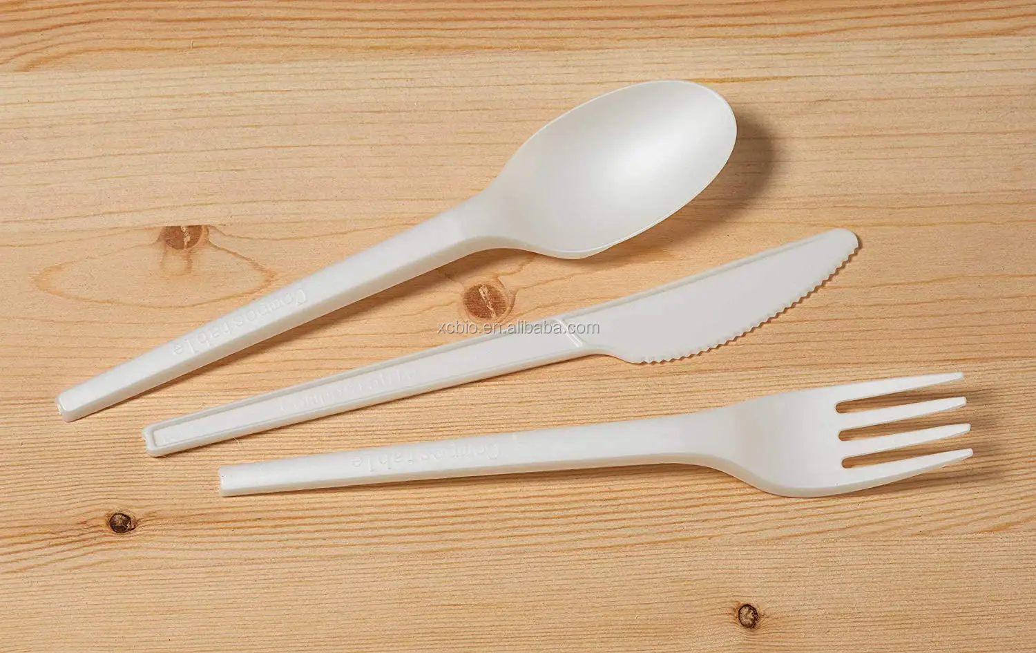 Eco PLA 6.5 inch Natural White Compostable of One Each Knife, Fork & Spoon with Pack PLA Single Cutlery Set