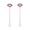 ed01447b Latest Design Women Imitation Pearl Dangle Wholesale Ruby Crystal Lip Stud Earrings Jewelry