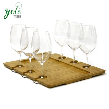 Bamboo Etizer Tray With 6 Stem Holder Wine Gl 6 Stem Holder Wine Gl