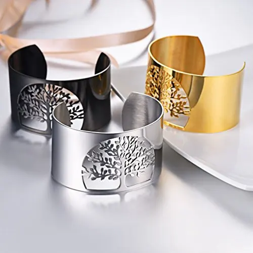 Fashion jewelry stainless steel family tree bracelet gold plated opening bracelet