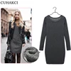 Fashion Women Winter Sexy Warm Dresses Soft Wool Dress Long Sleeve Black Line Vestido Clothes