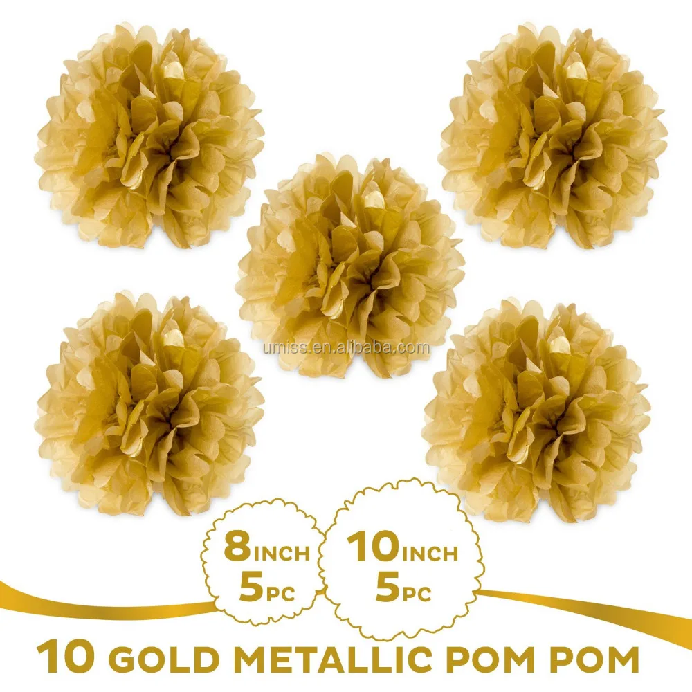 24" Large Decorative Garden Balls,10pc Gold Metallic Tissue Paper