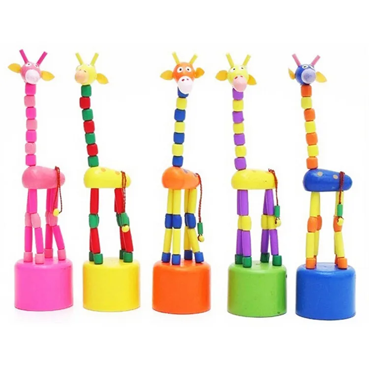 Wooden Giraffe Push Puppets,Swing Body Giraffe Desktop Toys Cartoon ...