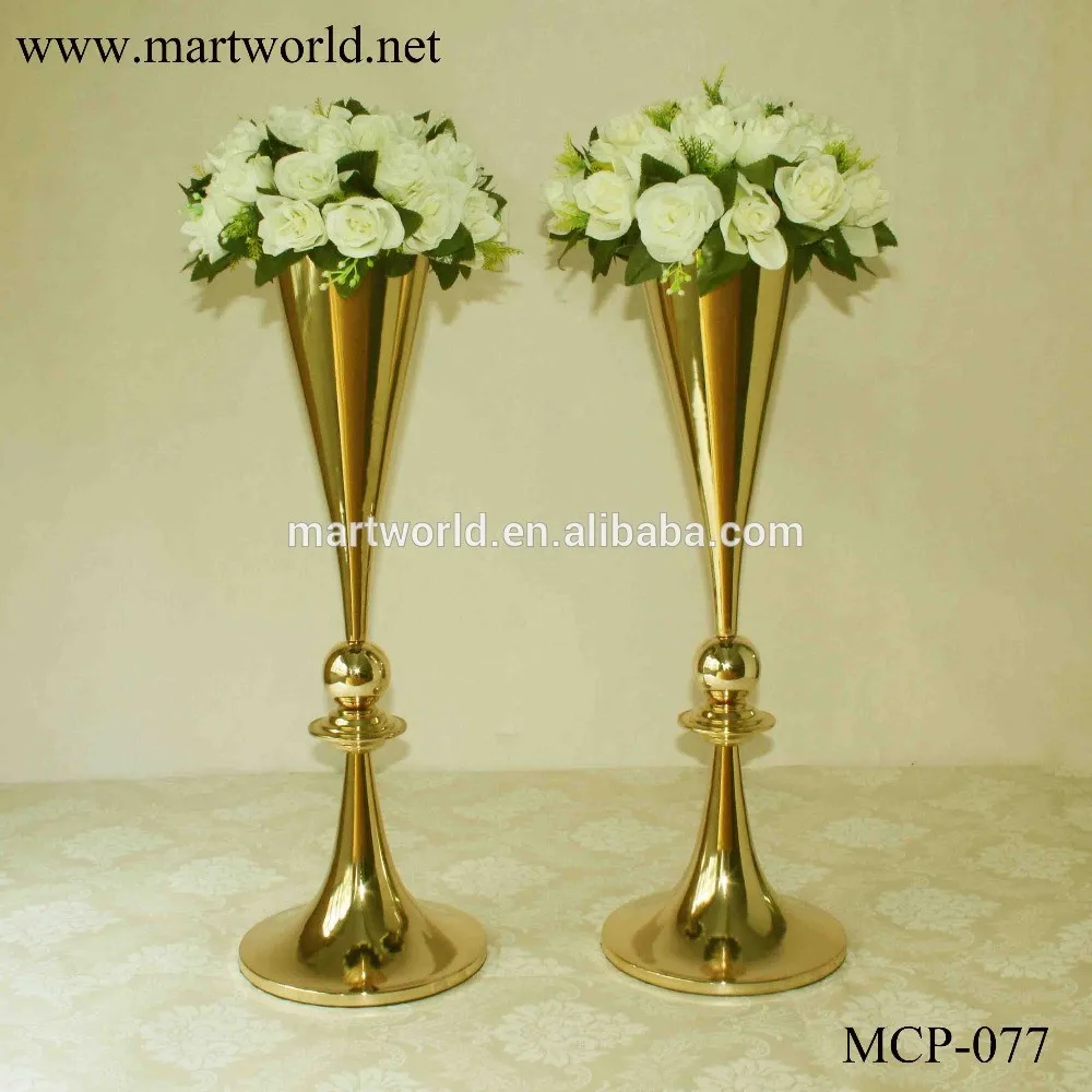 Champagne Gold Vase With Wedding Pillars Centerpiece For Wedding Flower