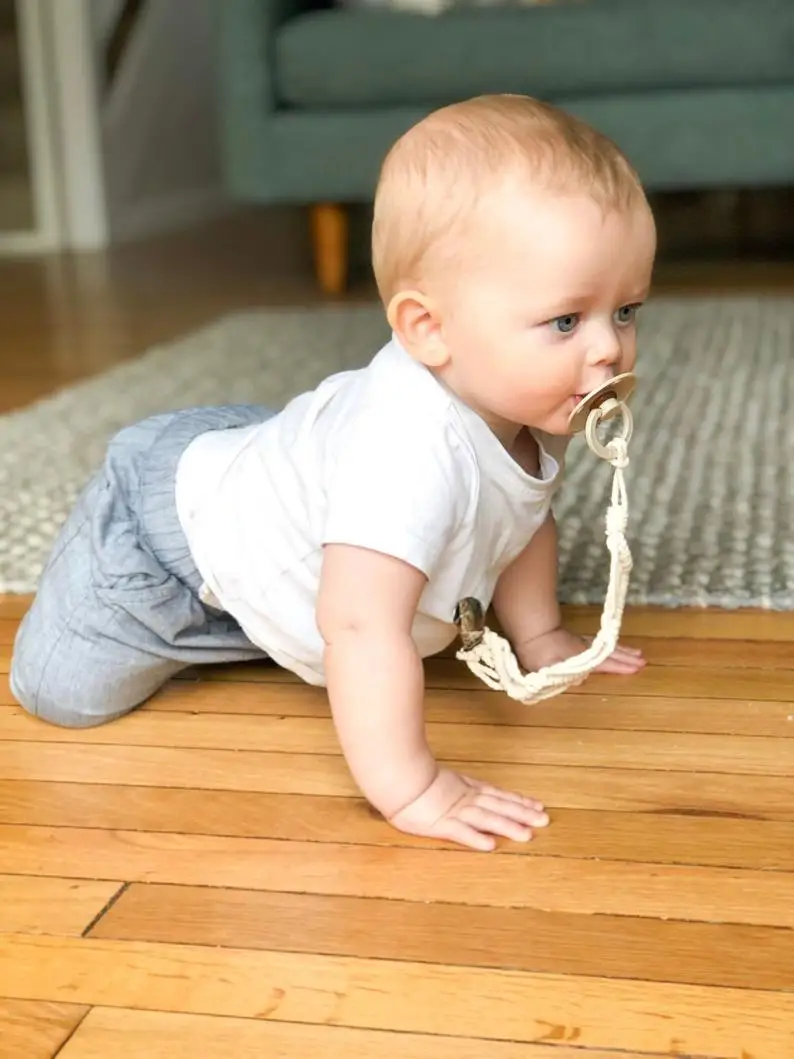 Macrame Baby Pacifier Clips Soothies Teething Ring Holder Braided