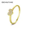 GEM&TIME Real 14K Solid Gold Love Ring Tiny CZ Paved Heart Shape Girls Engagement Gold Ring Jewelry