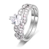 Wholesale high quality heart shaped main stone pink zircon women finger ring 925 ring set for engagement