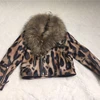 New design natural raccoon fur collar children winter jacket leopard kids winter leather jacket