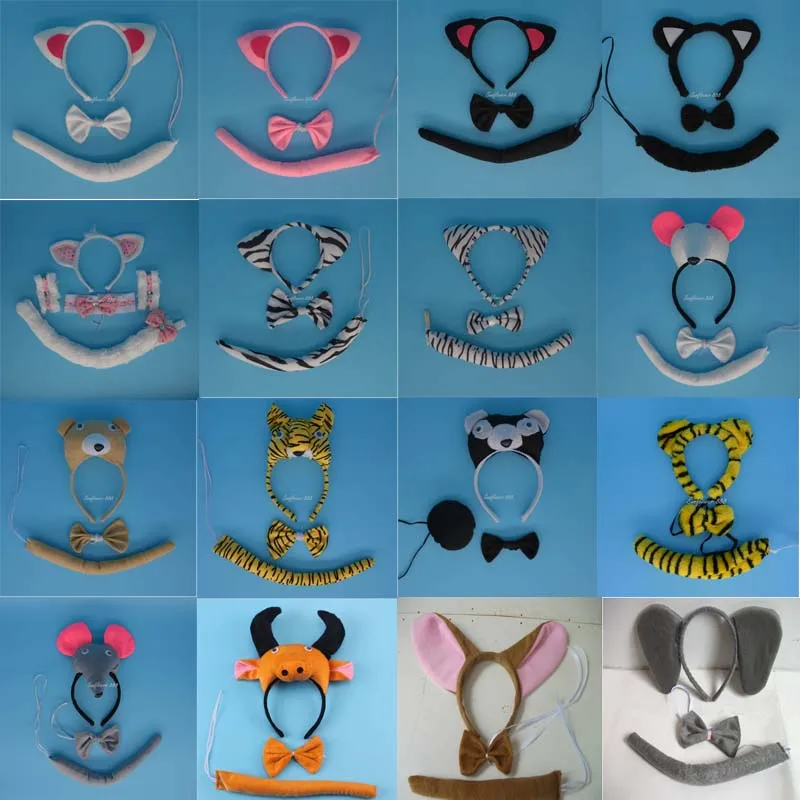 2016 New Animal Cat Ear Headband Tail Tie Halloween Carnival font b Fancy b font font