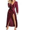 Party Deep V-Neck Collared Plunge Neck Twist Satin Dress Women