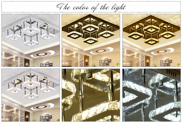 XingJun Particular hot sell square shape Stainless Steel k9 crystal light ceiling led panel light