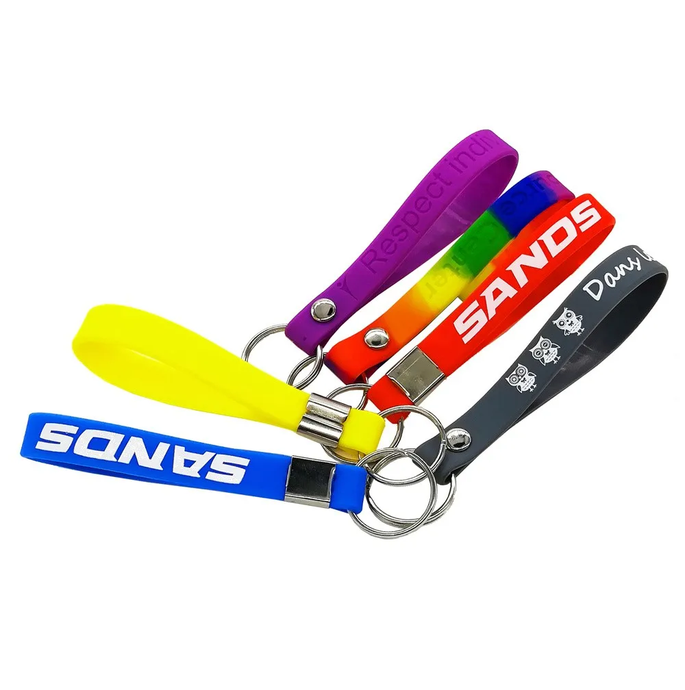 Cheap Custom Silicone Wristband Keychain Bracelet Lanyard Wristlet