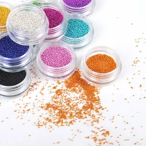 Best selling 12 colors mini beads nail art glitter charms circle caviar nail decoration for 3D nail art supplies