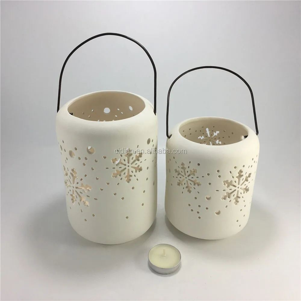 White Ceramic Candle Holder Hanging Lantern For Christmas Buy Ceramic