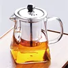 New design square shape pyrex glass teapot with handle