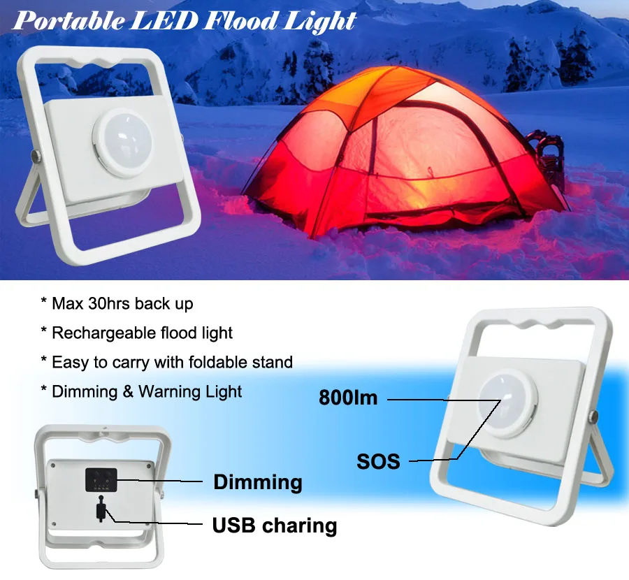 3-in-1 Foldable Rechargeable LED Flood Light with Red Warning Light