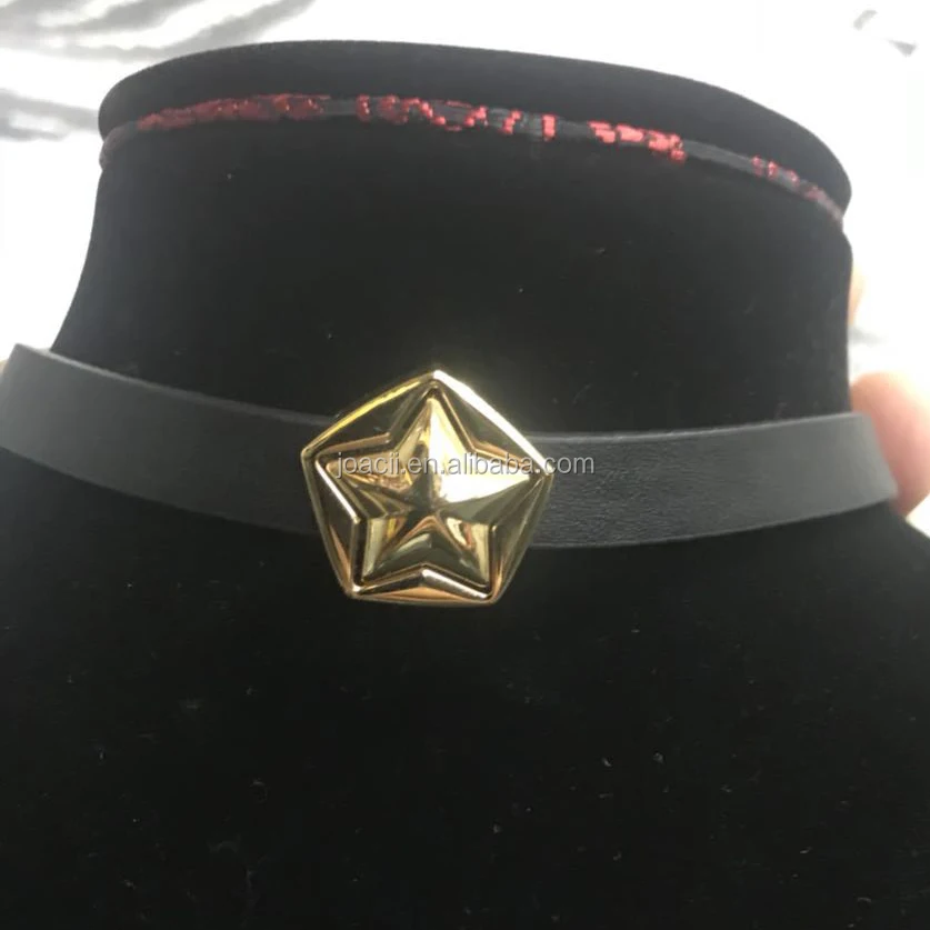 Joacii alloy fashion necklace black five star leather jewelry choker