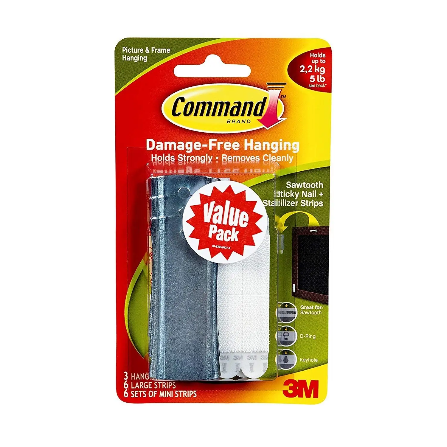 Command Universal Picture Hangers w/Stabilizer Strips BCSRQ, 6-Hangers