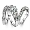 3pcs Women Wedding Set Rings Crystal Rhinestone White Gold Plated Rings Jewelry