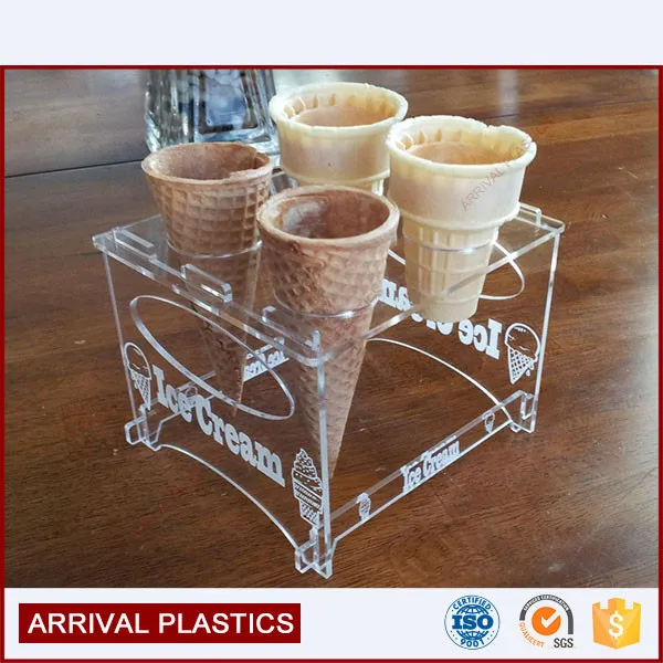 Customized Logo 6 Holes Acrylic Ice Cream Cone Display Holder Plastic