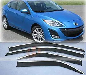 Mazda 3 Hatchback 4-Piece Acrylic Side Window Visor Sun Rain Guard Set For 2010-2013 - Smoke Tint External Window Wind Deflectors