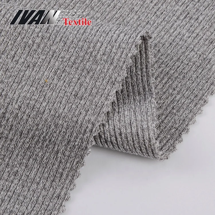 Hot Selling Custom 280 Gsm Gray Jersey Polyester Cotton 2x2 Rib Knit ...