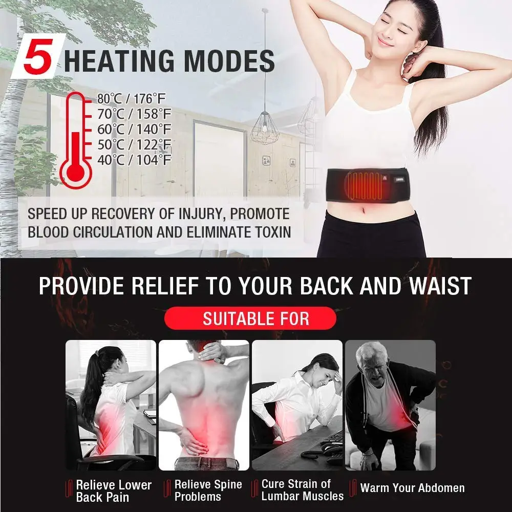 Heating Waist Belt Wrap Lower Back Heat Therapy Pad 7.4V Rechargeable Battery for Pain Relief of Abdominal Stomach Lumbar