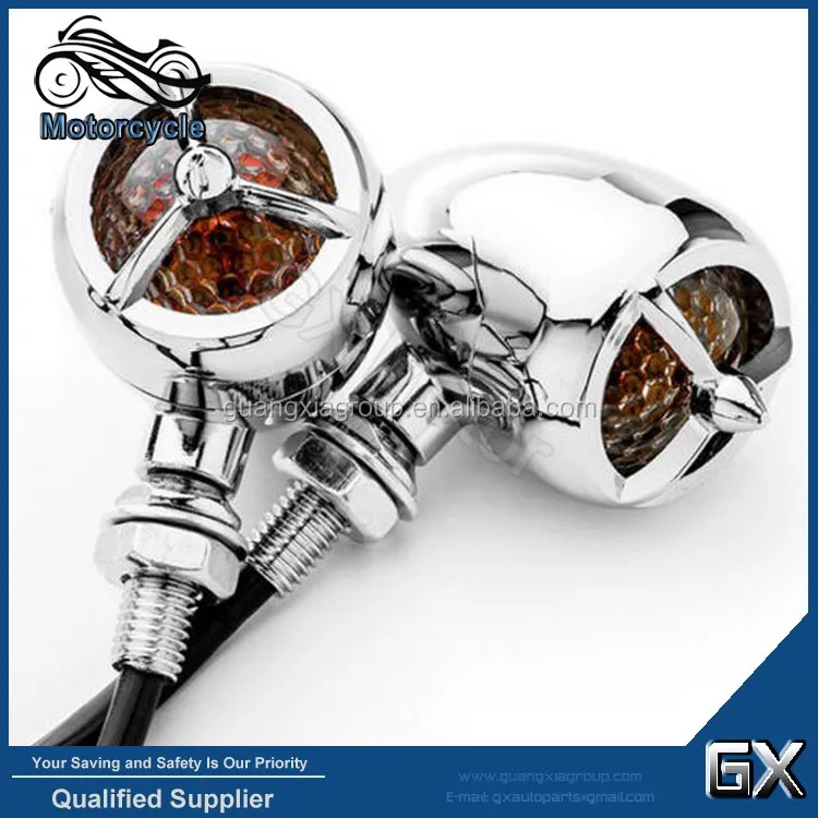 2pcs Chrome Turn Signals For Motorcycle Warplane Propeller Victory