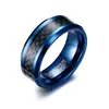 Factory Wholesale Carbon Fiber Blue Tungsten Carbide Men's Ring