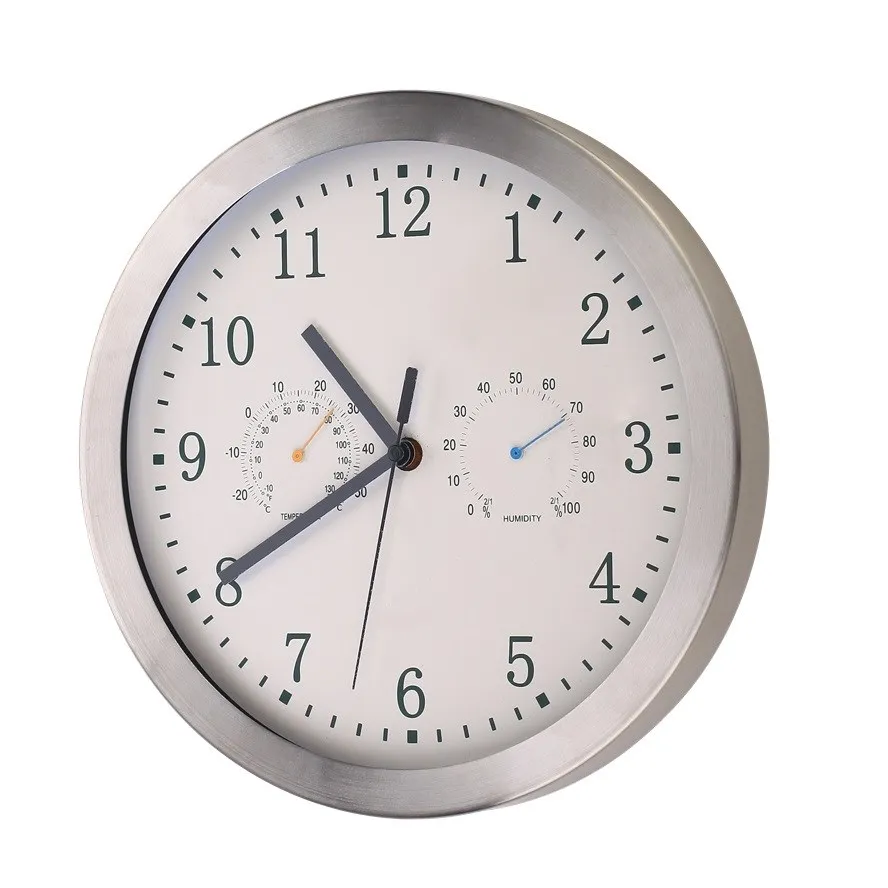 Stainless Steel Outdoor Custom Clock & Thermometer Hygrometer Combo
