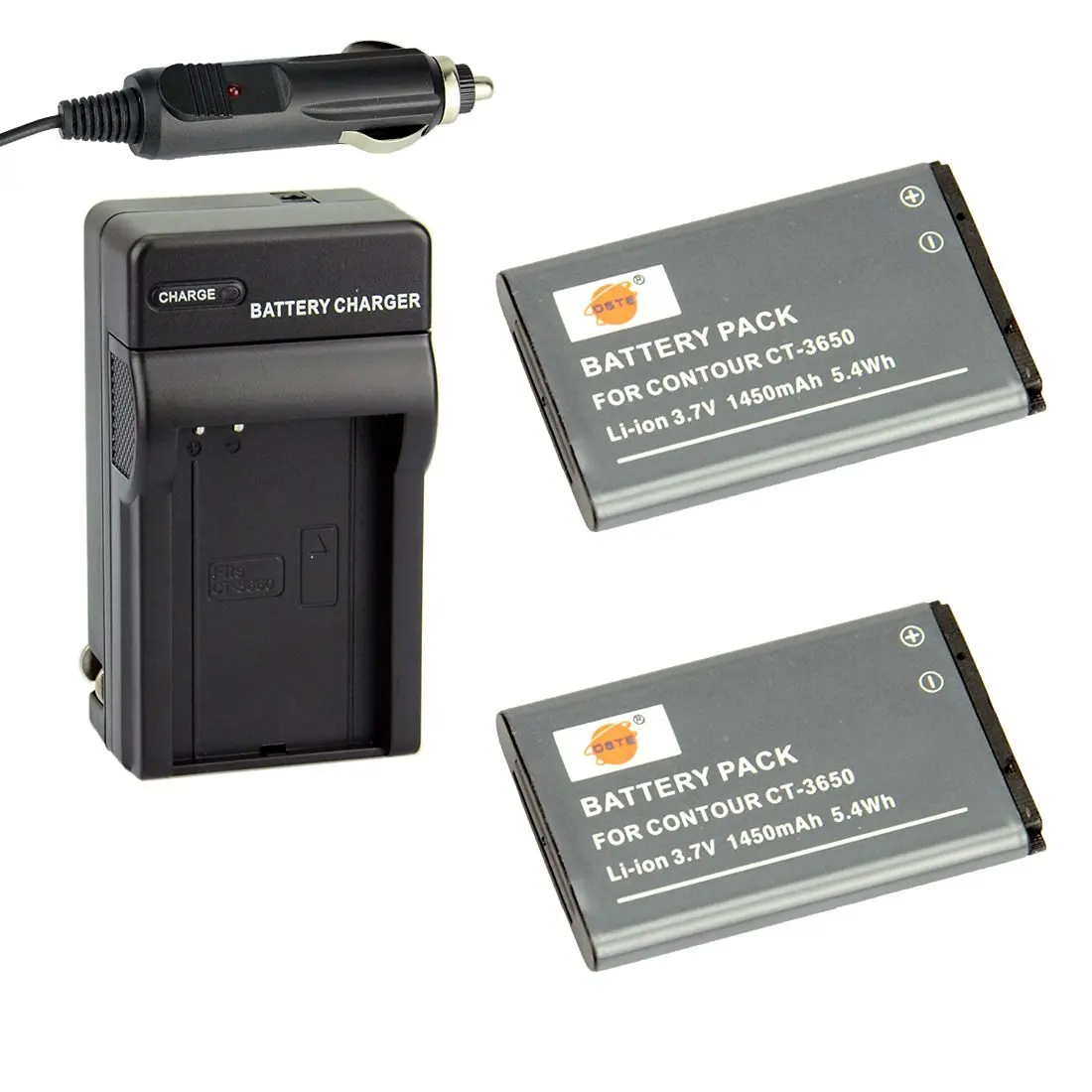 DSTE 2x CT-3650 Battery + DC128 Travel and Car Charger Adapter for Vholdr ContourHD 720P 1080P HD1200 HD1300 HD1500 HD2035 HD2450 HD3200 HD3300 Contour GPS Contour 2+ Camera