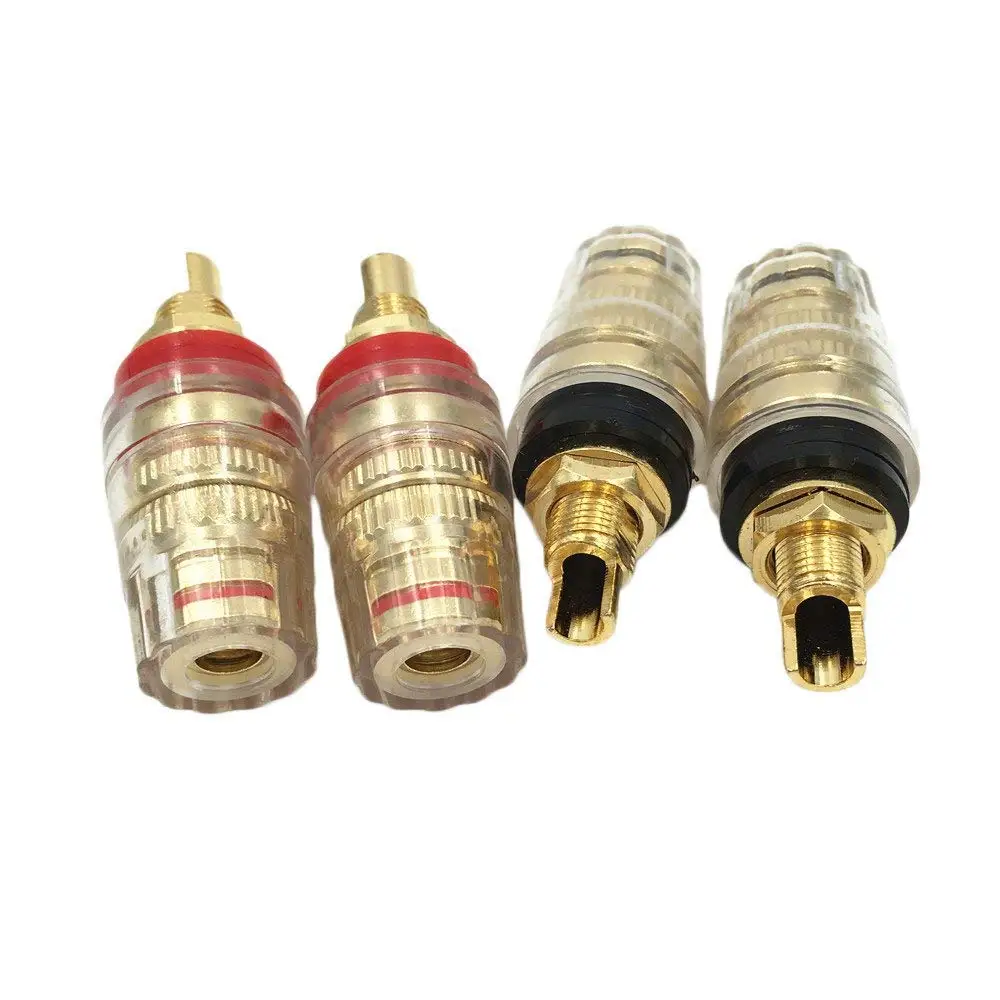 4 Pcs Pure Copper Gold Plated 4mm Banana Plug Terminal Binding Post for Speaker Amplifier Red and Black