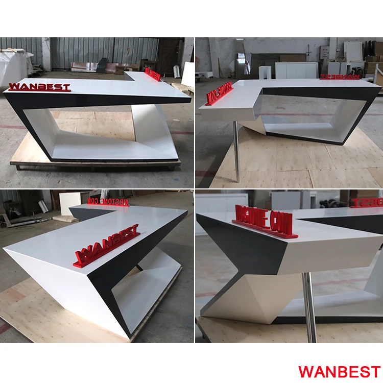 Fancy Artificial Stone Office Executive Boss Writing Desk Study Room Table Set