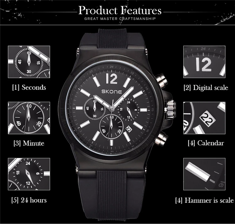 Skone 5154eg Luxury Brand Men Sports Watches Luminous Multifunction Sub ...